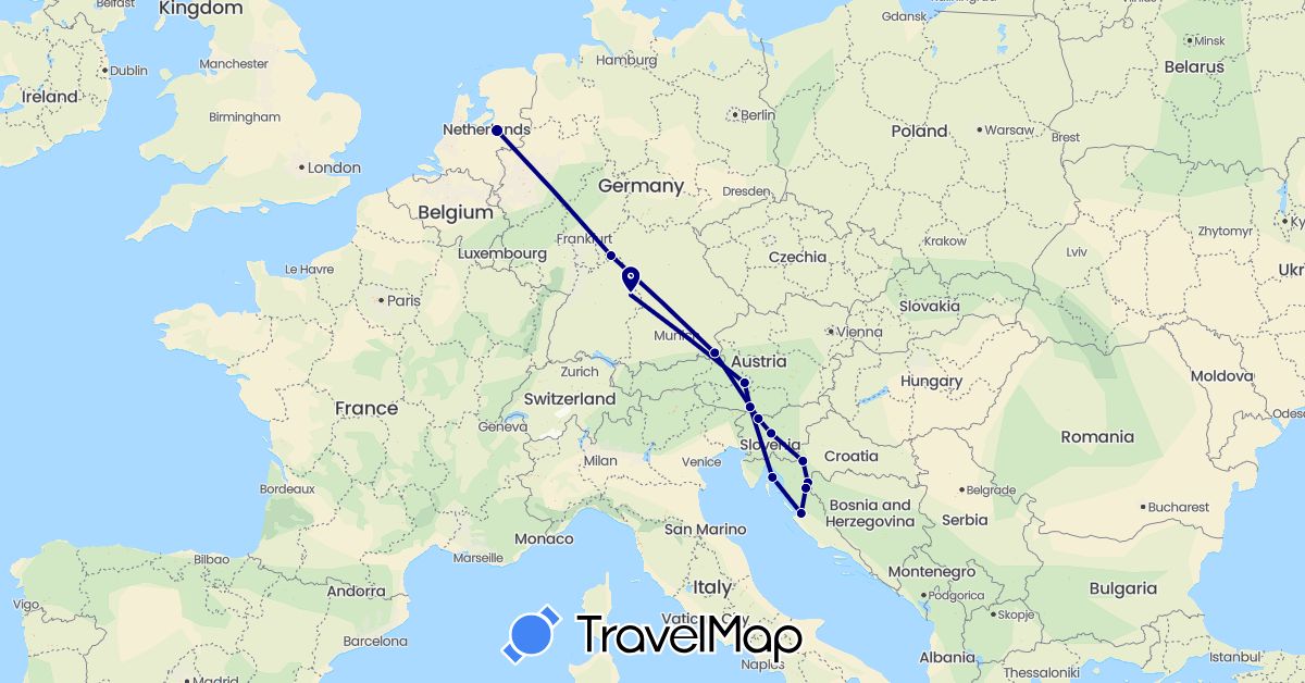 TravelMap itinerary: driving in Austria, Germany, Croatia, Netherlands, Slovenia (Europe)